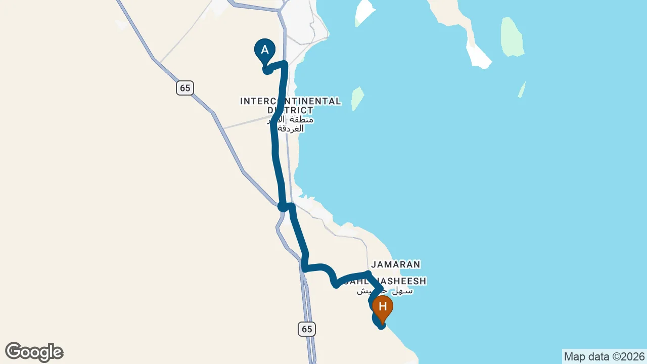 Driving route from Hurghada Airport to Premier Le Reve